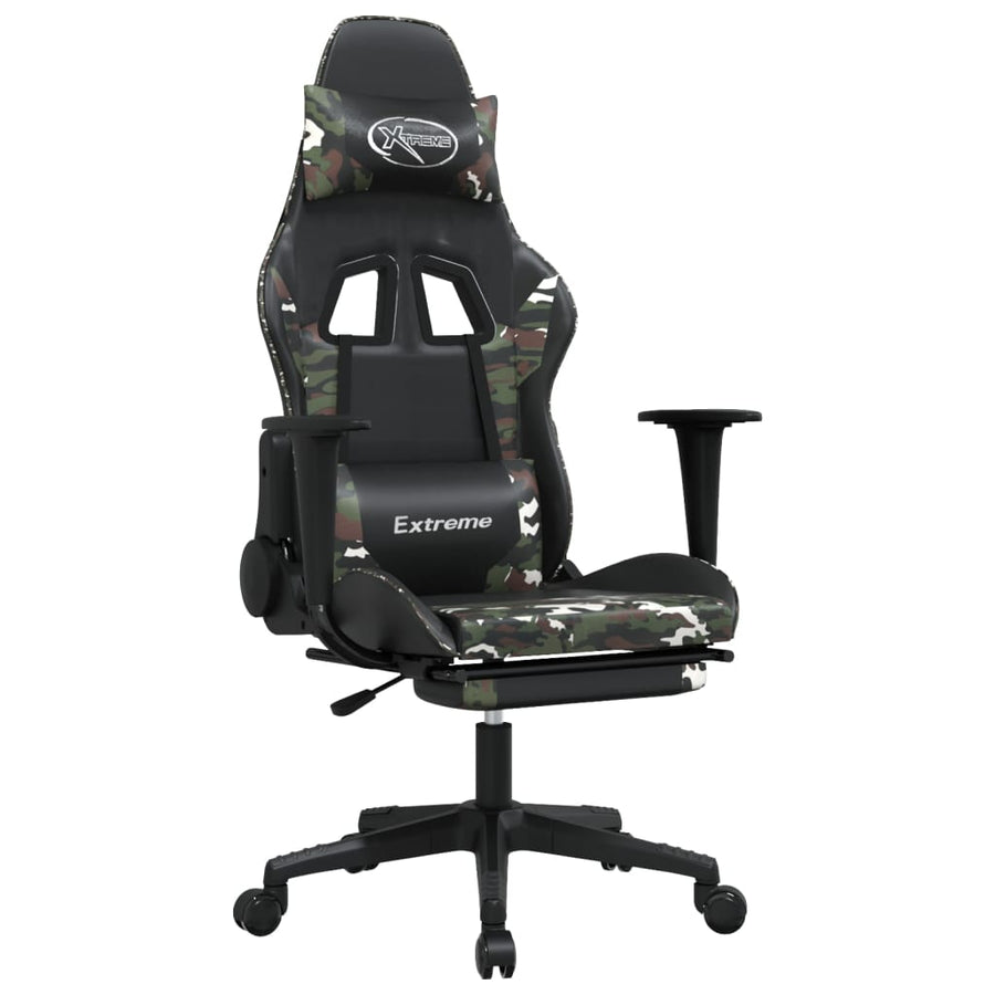 Massage gamestoel met voetensteun kunstleer zwart en camouflage