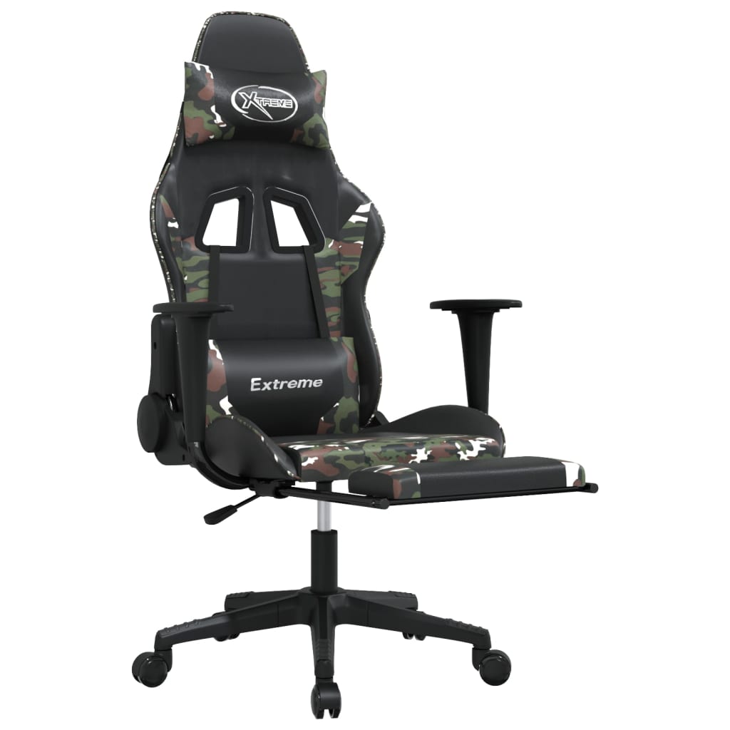 Massage gamestoel met voetensteun kunstleer zwart en camouflage