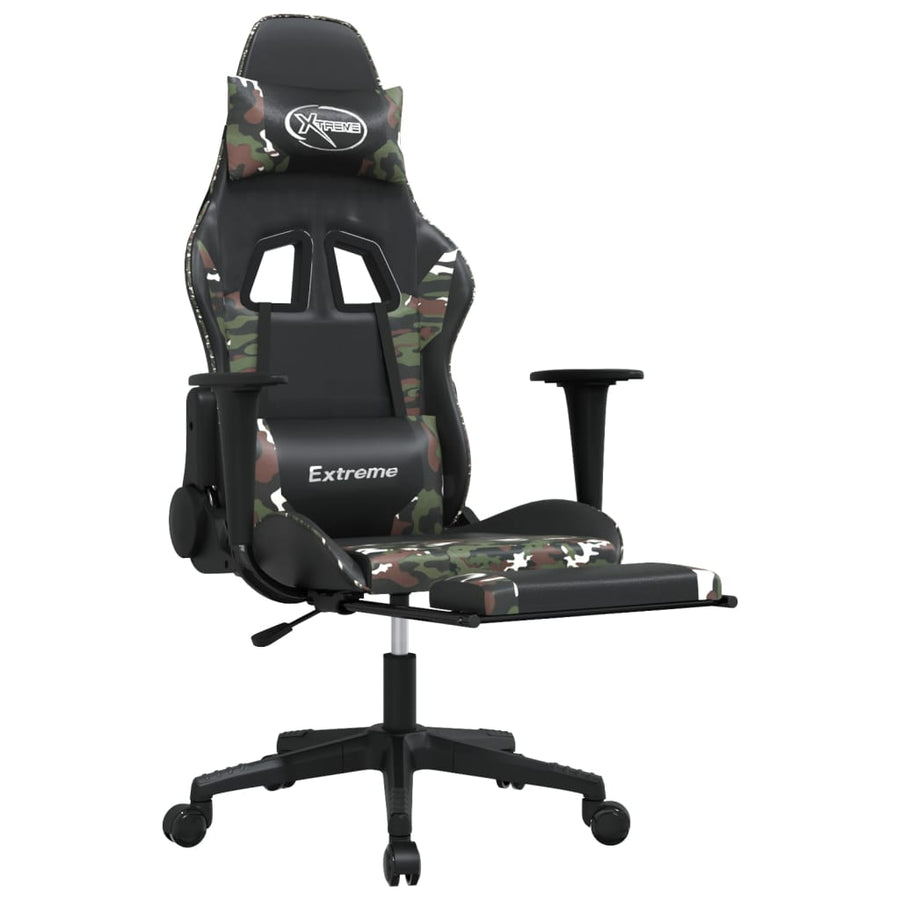 Massage gamestoel met voetensteun kunstleer zwart en camouflage
