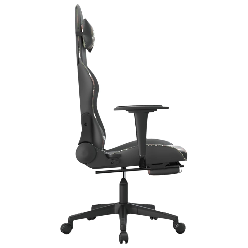Massage gamestoel met voetensteun kunstleer zwart en camouflage