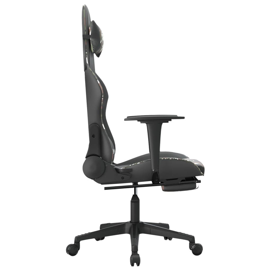 Massage gamestoel met voetensteun kunstleer zwart en camouflage