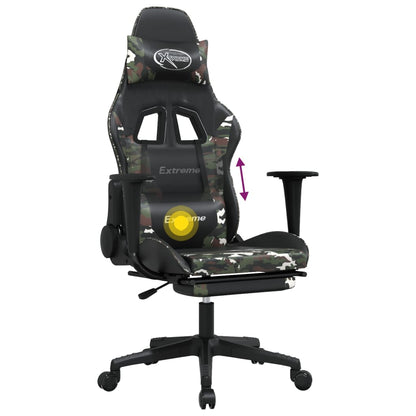 Massage gamestoel met voetensteun kunstleer zwart en camouflage
