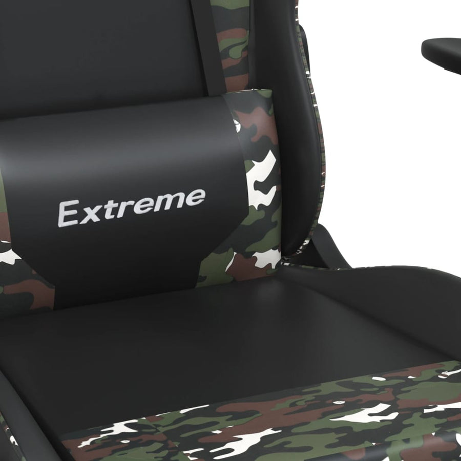 Massage gamestoel met voetensteun kunstleer zwart en camouflage