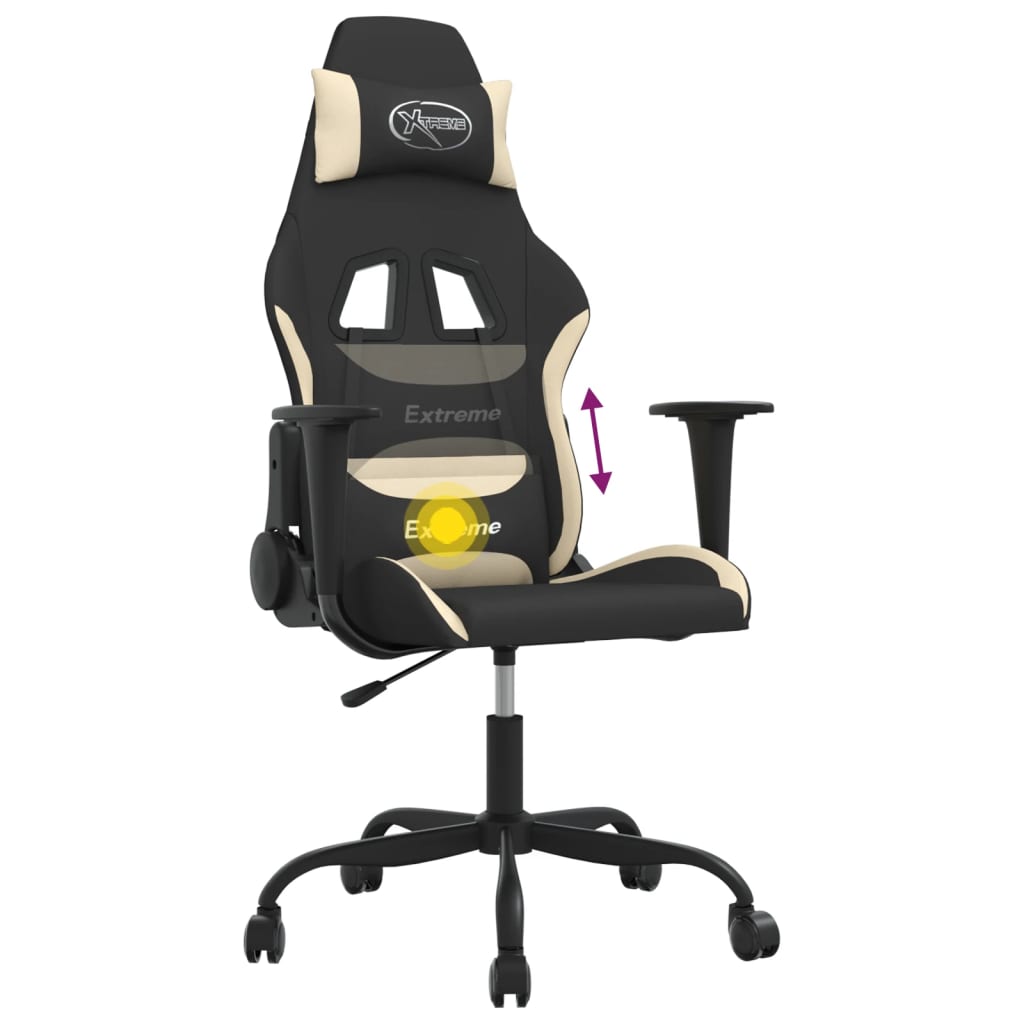 Massage gamestoel stof zwart en crèmekleurig
