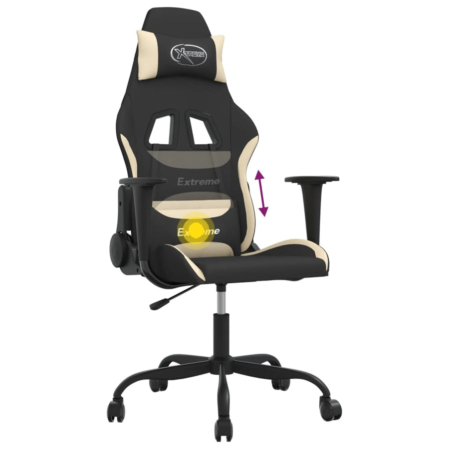 Massage gamestoel stof zwart en crèmekleurig