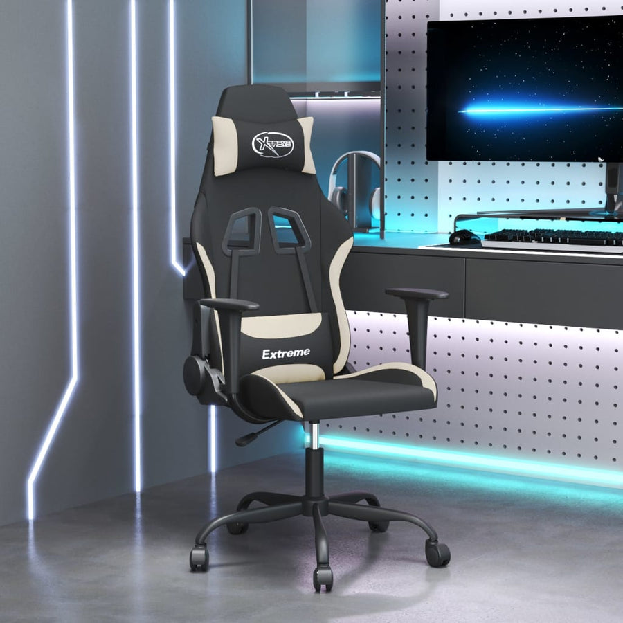 Massage gamestoel stof zwart en crèmekleurig