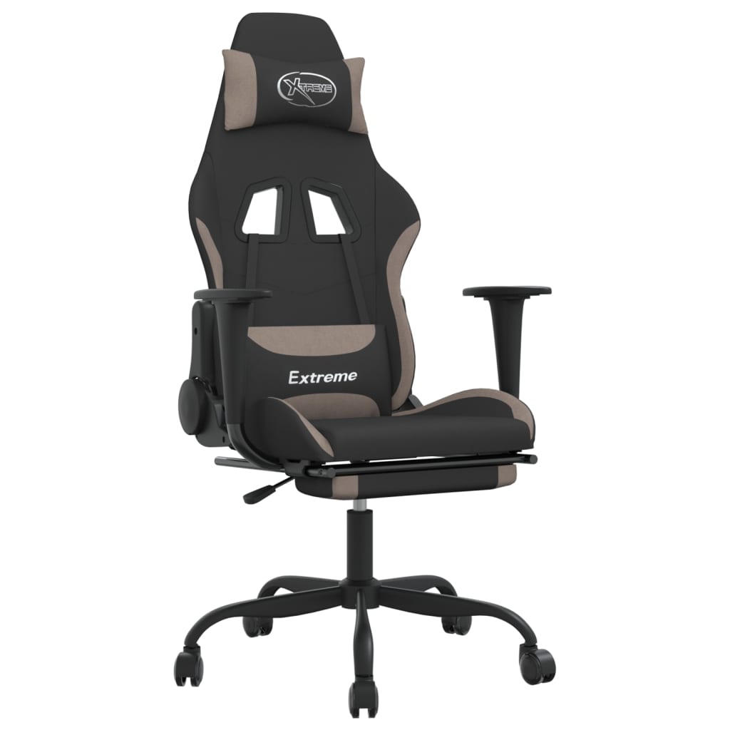 Massage gamestoel met voetensteun stof zwart en taupe