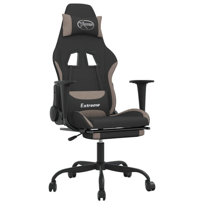 Massage gamestoel met voetensteun stof zwart en taupe