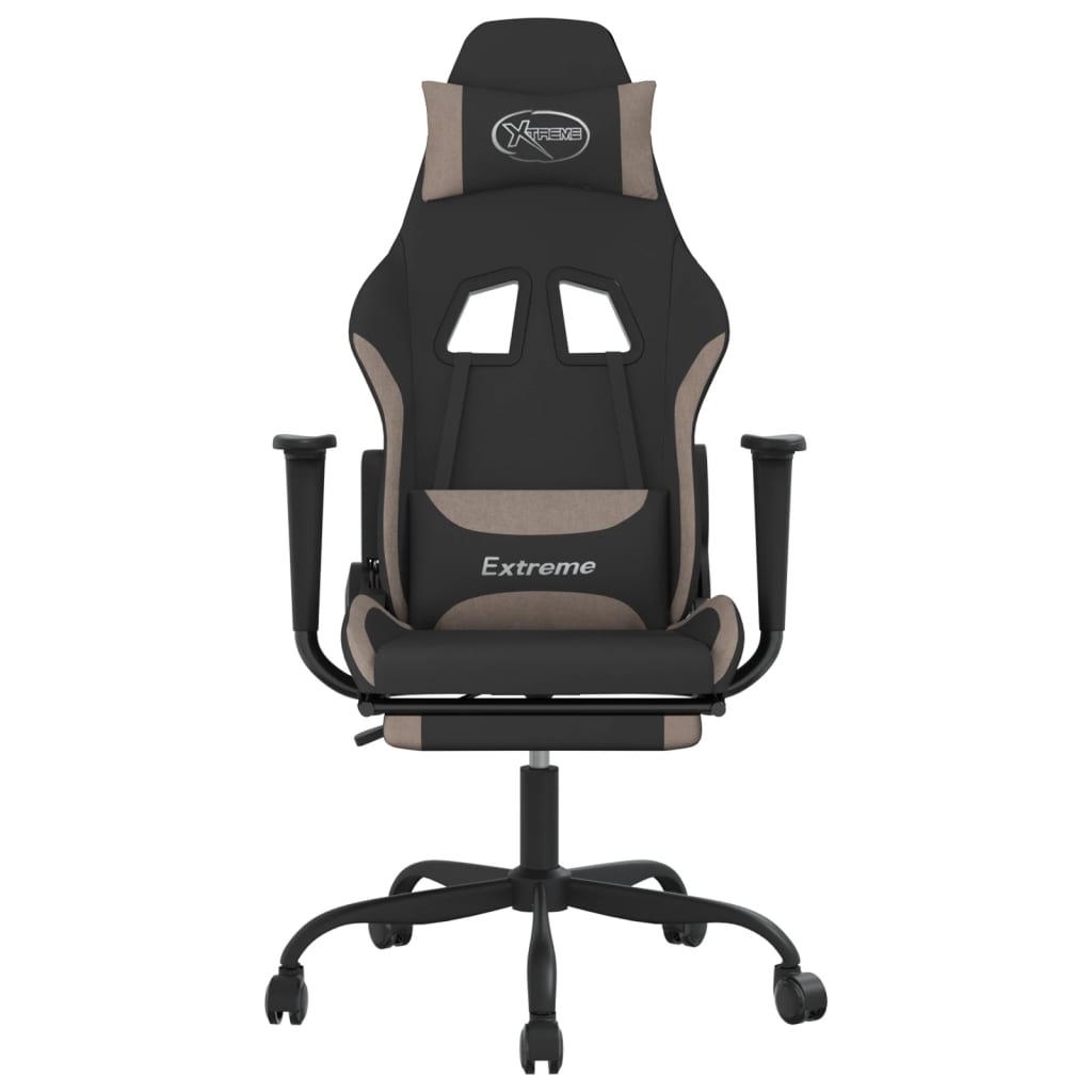 Massage gamestoel met voetensteun stof zwart en taupe