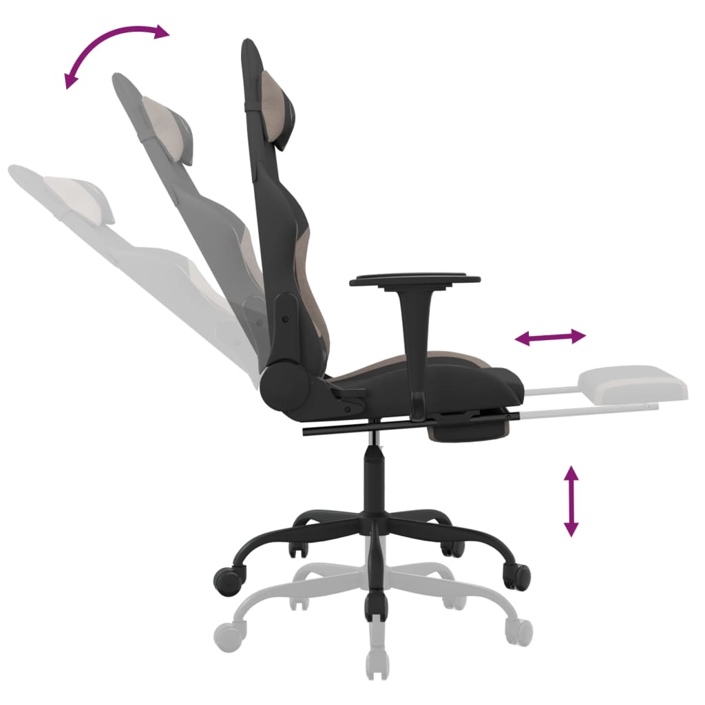 Massage gamestoel met voetensteun stof zwart en taupe