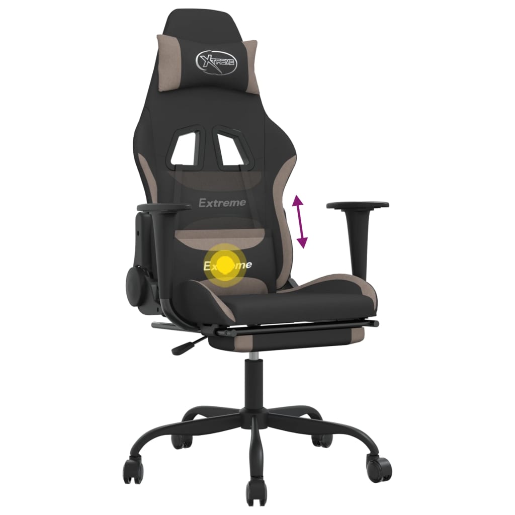 Massage gamestoel met voetensteun stof zwart en taupe