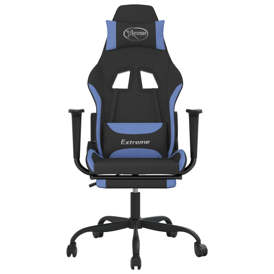Massage gamestoel met voetensteun stof zwart en blauw Blauw Met voetensteun