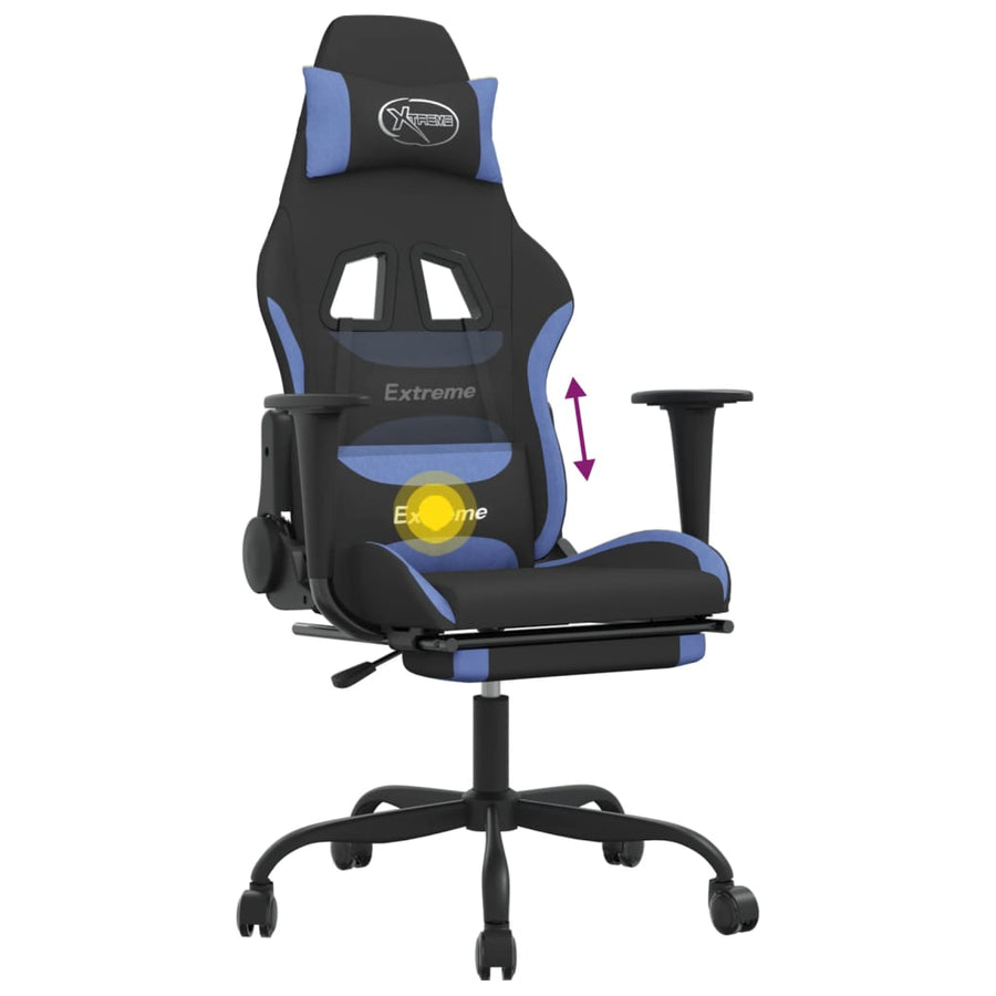Massage gamestoel met voetensteun stof zwart en blauw Blauw Met voetensteun