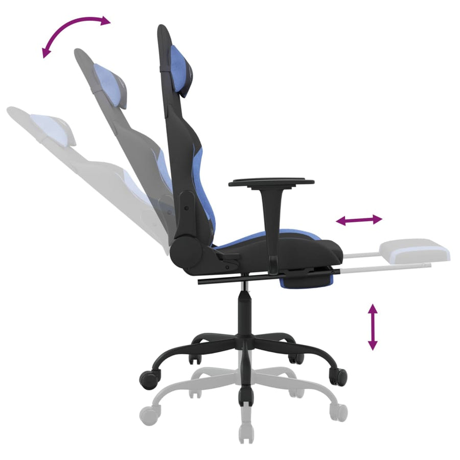 Massage gamestoel met voetensteun stof zwart en blauw Blauw Met voetensteun