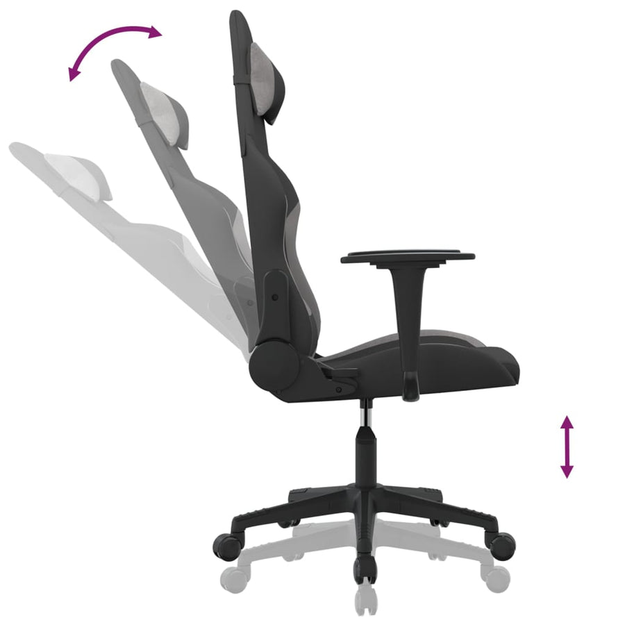 Massage gamestoel stof zwart en lichtgrijs