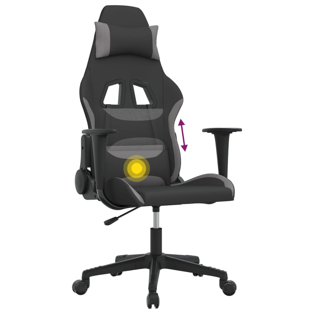 Massage gamestoel stof zwart en lichtgrijs