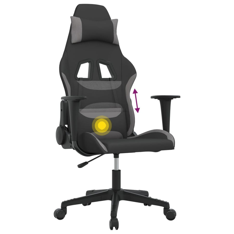 Massage gamestoel stof zwart en lichtgrijs