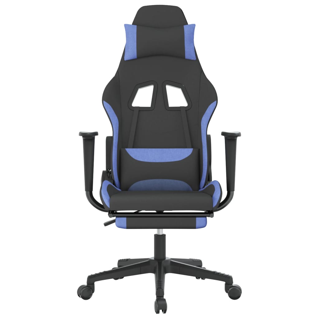 Massage gamestoel met voetensteun stof zwart en blauw Blauw Met voetensteun