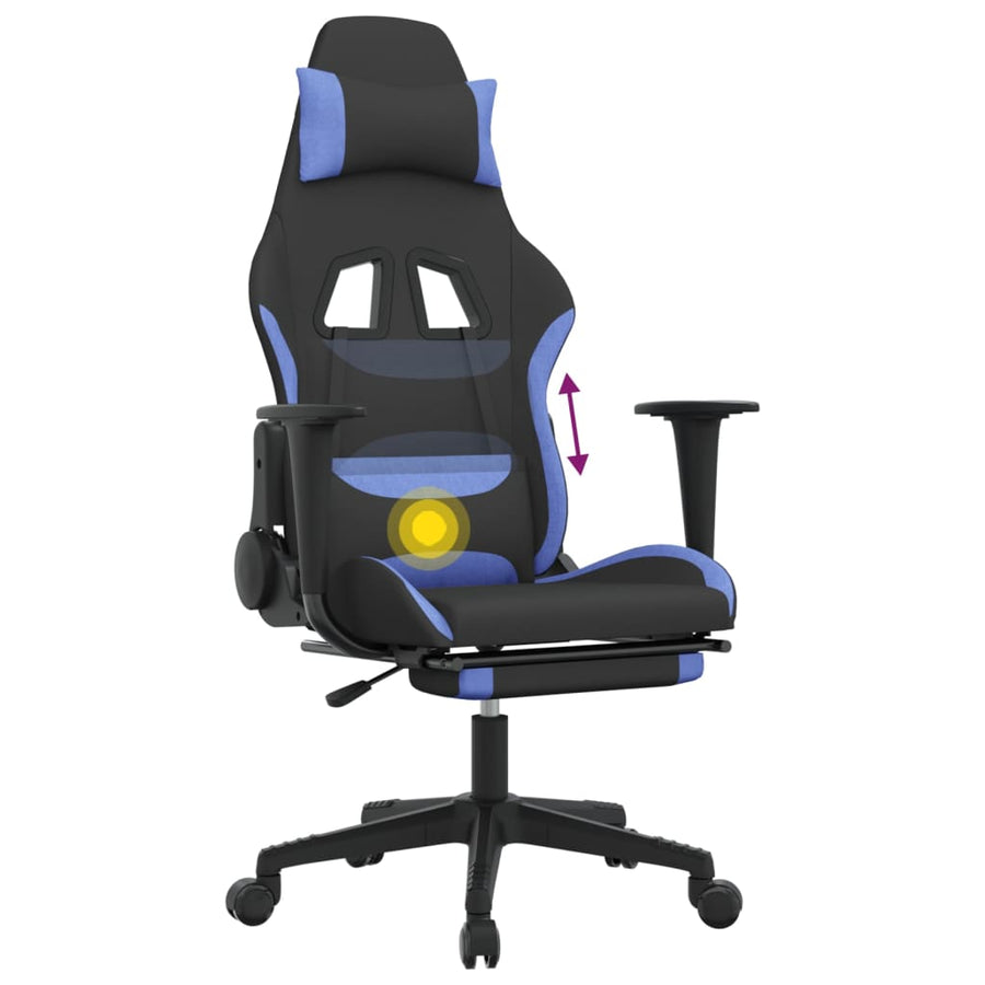 Massage gamestoel met voetensteun stof zwart en blauw Blauw Met voetensteun