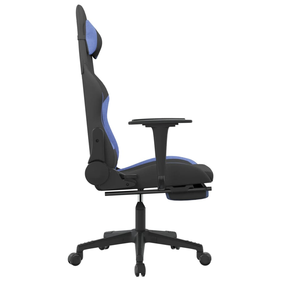 Massage gamestoel met voetensteun stof zwart en blauw Blauw Met voetensteun