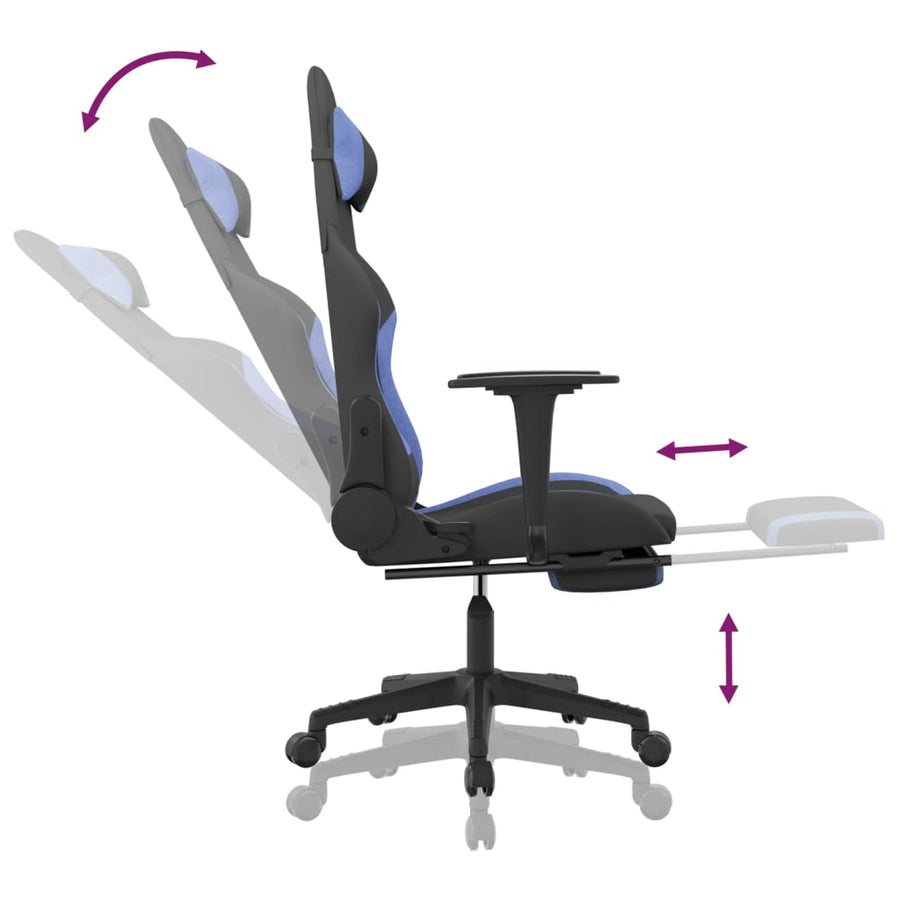 Massage gamestoel met voetensteun stof zwart en blauw Blauw Met voetensteun