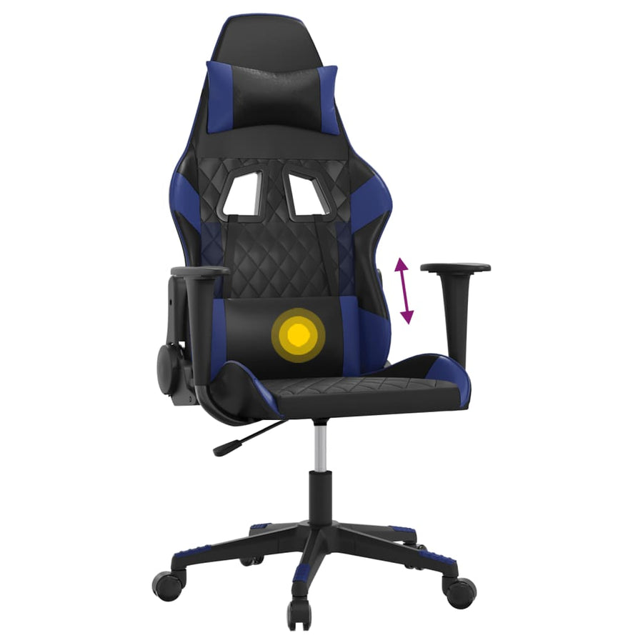 Massage gamestoel kunstleer zwart en blauw