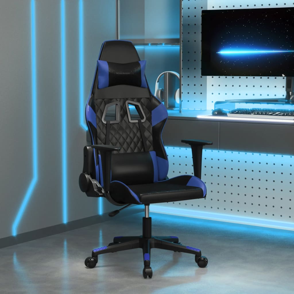 Massage gamestoel kunstleer zwart en blauw