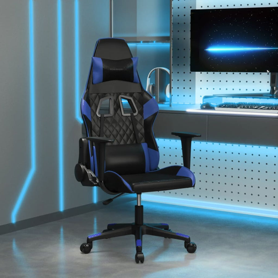 Massage gamestoel kunstleer zwart en blauw