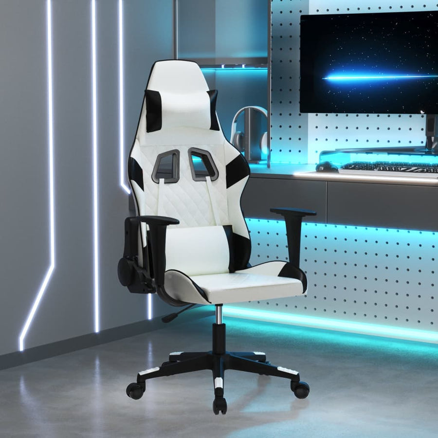 Massage gamestoel kunstleer wit en zwart
