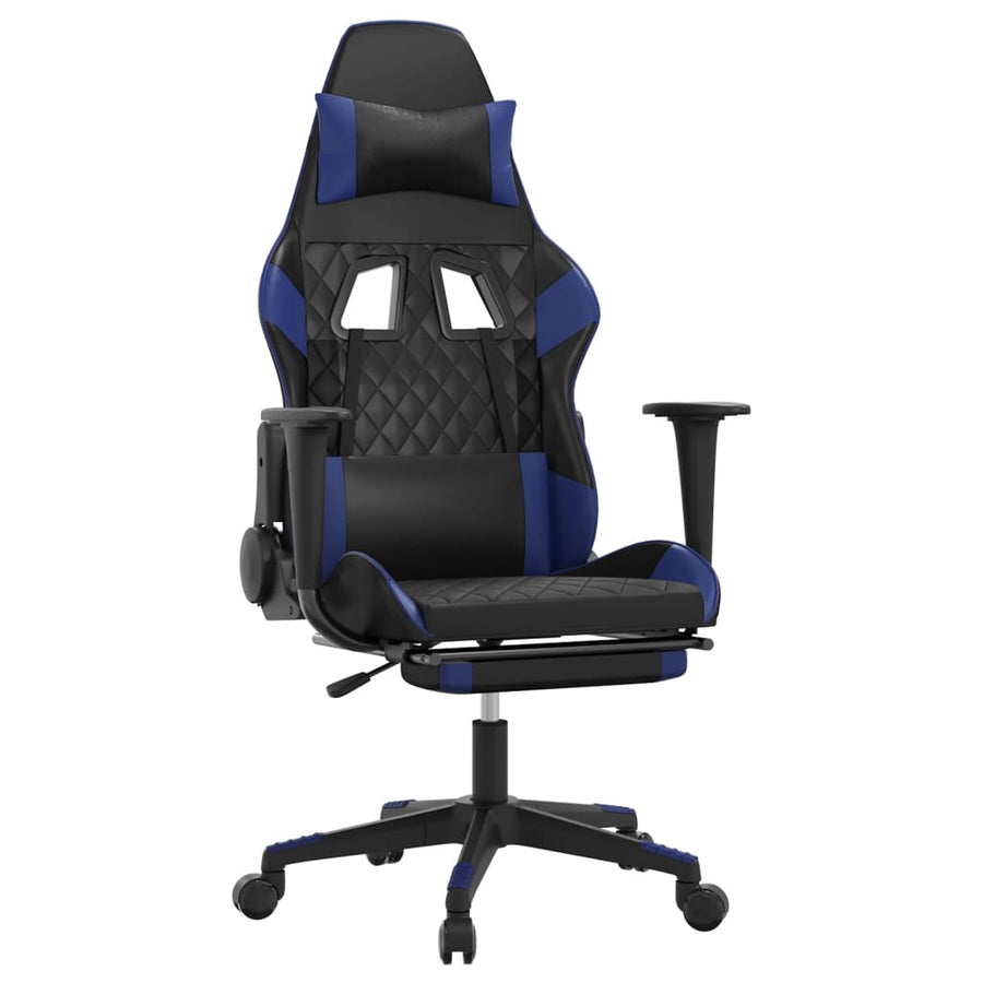 Massage gamestoel met voetensteun kunstleer zwart en blauw Zwart en blauw Met voetensteun