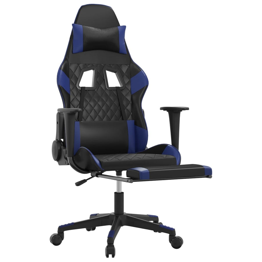 Massage gamestoel met voetensteun kunstleer zwart en blauw Zwart en blauw Met voetensteun