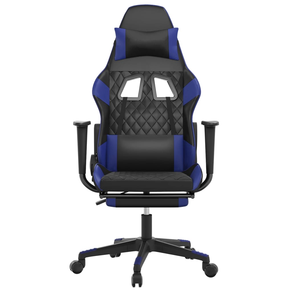 Massage gamestoel met voetensteun kunstleer zwart en blauw Zwart en blauw Met voetensteun