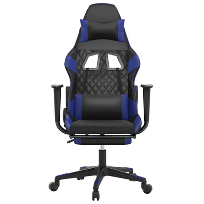 Massage gamestoel met voetensteun kunstleer zwart en blauw Zwart en blauw Met voetensteun