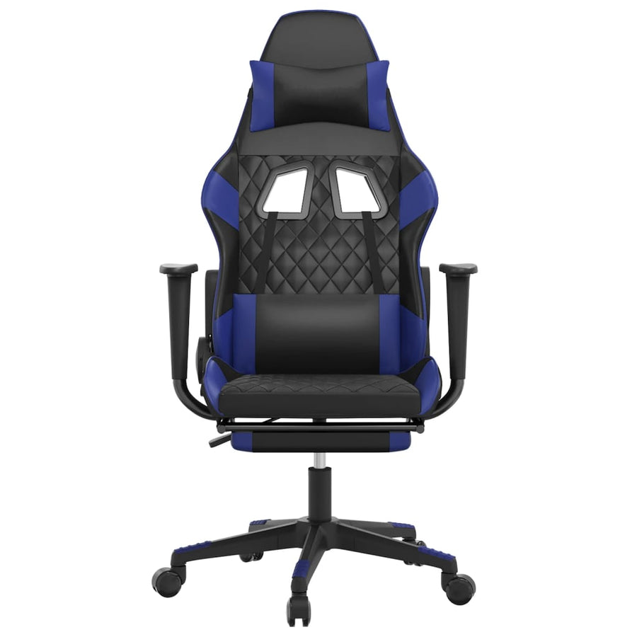 Massage gamestoel met voetensteun kunstleer zwart en blauw Zwart en blauw Met voetensteun