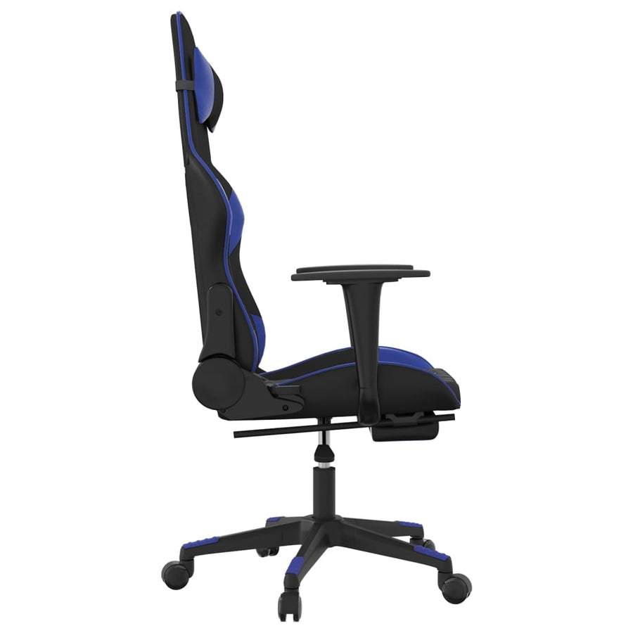 Massage gamestoel met voetensteun kunstleer zwart en blauw Zwart en blauw Met voetensteun