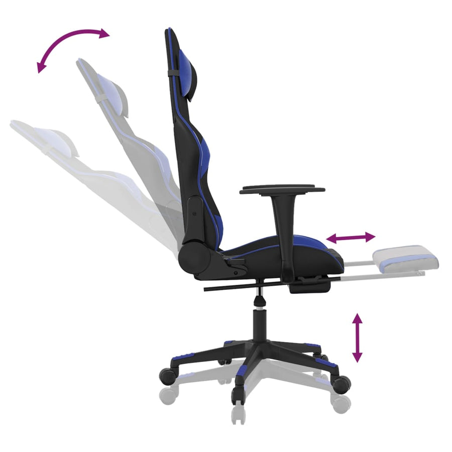 Massage gamestoel met voetensteun kunstleer zwart en blauw Zwart en blauw Met voetensteun