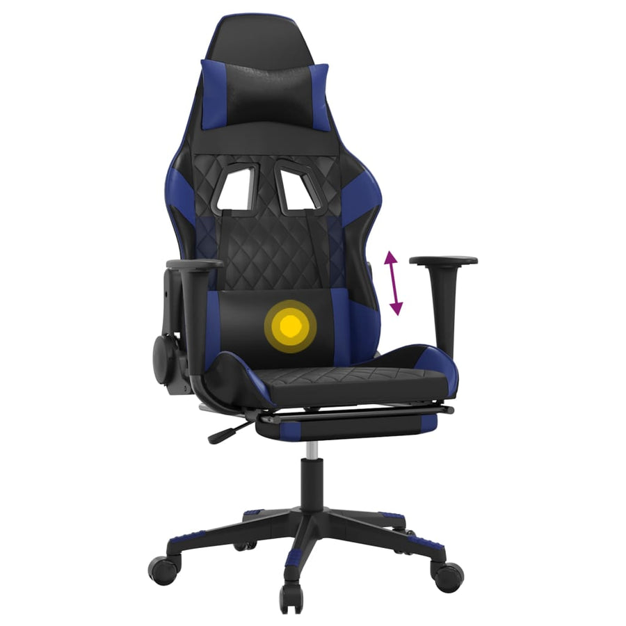 Massage gamestoel met voetensteun kunstleer zwart en blauw Zwart en blauw Met voetensteun