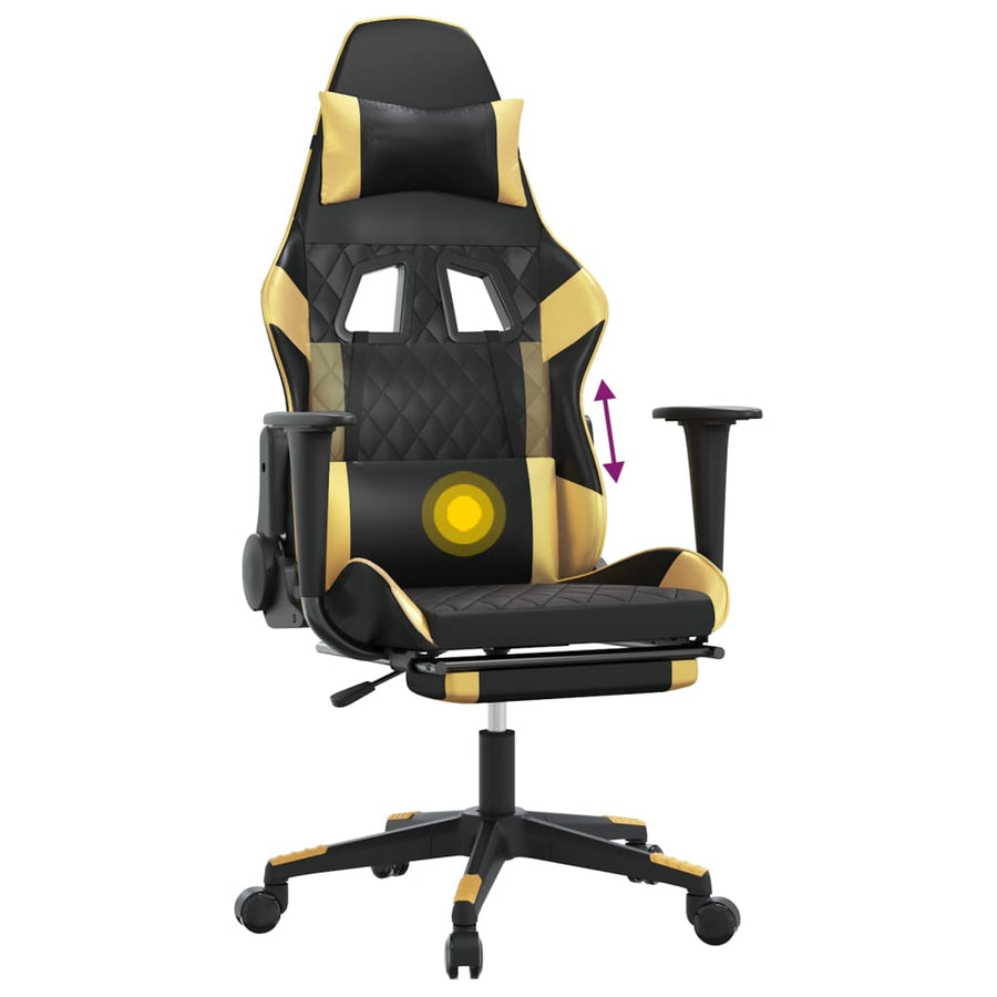 Massage gamestoel met voetensteun kunstleer zwart & goudkleurig Zwart en goud Met voetensteun