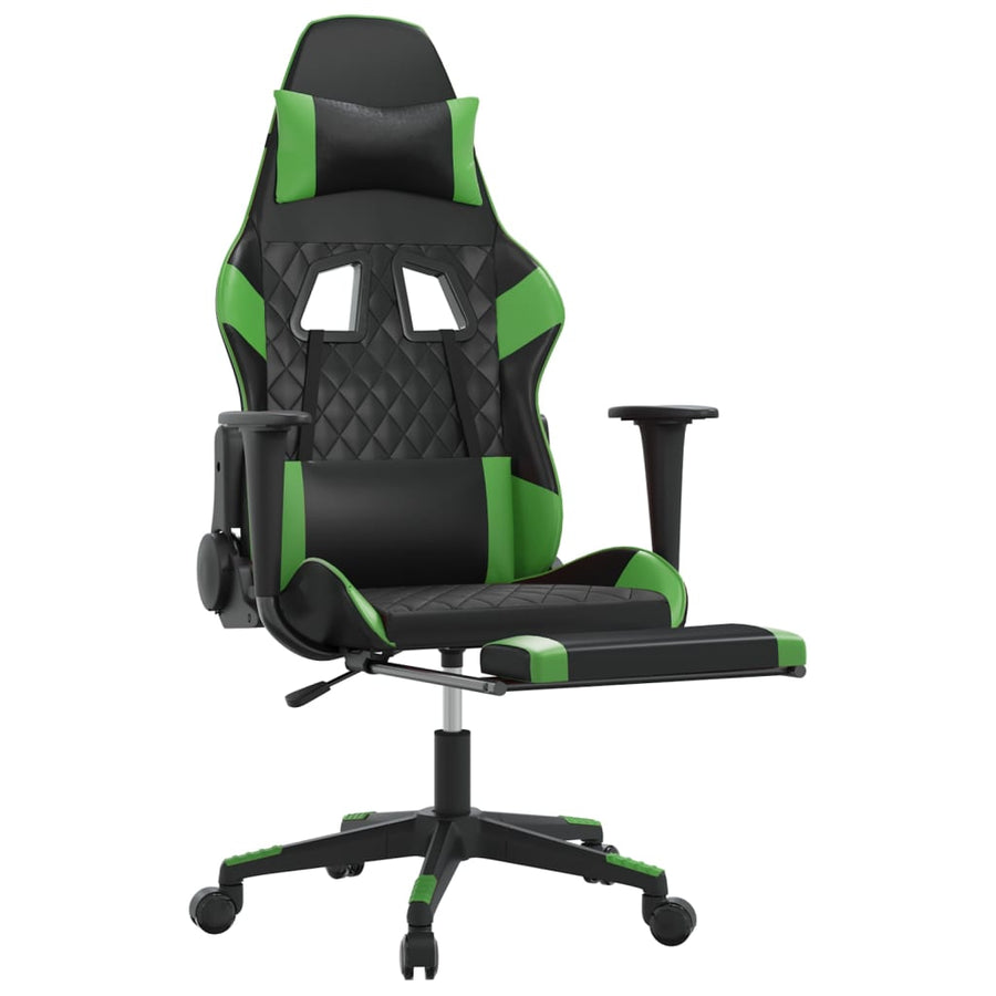 Massage gamestoel met voetensteun kunstleer zwart en groen Zwart en groen Met voetensteun