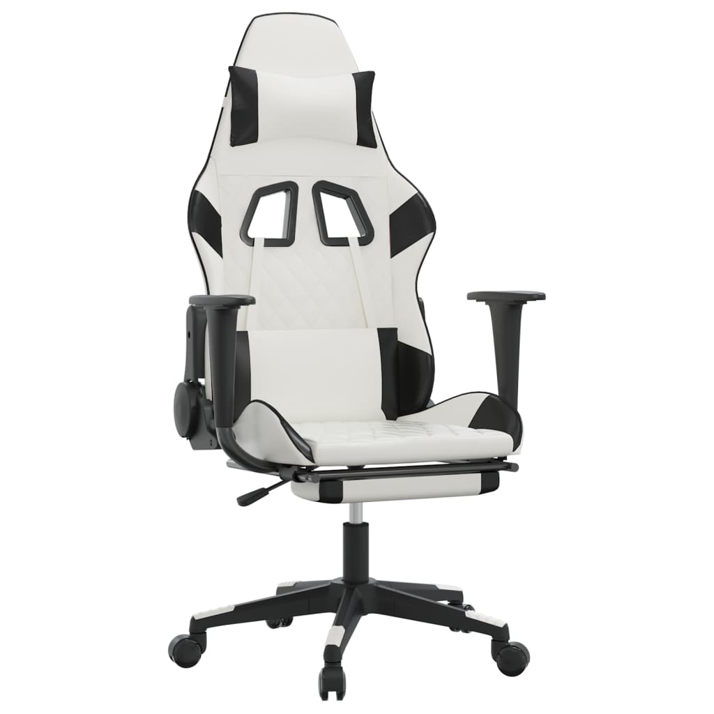 Massage gamestoel met voetensteun kunstleer wit en zwart Wit en zwart Met voetensteun