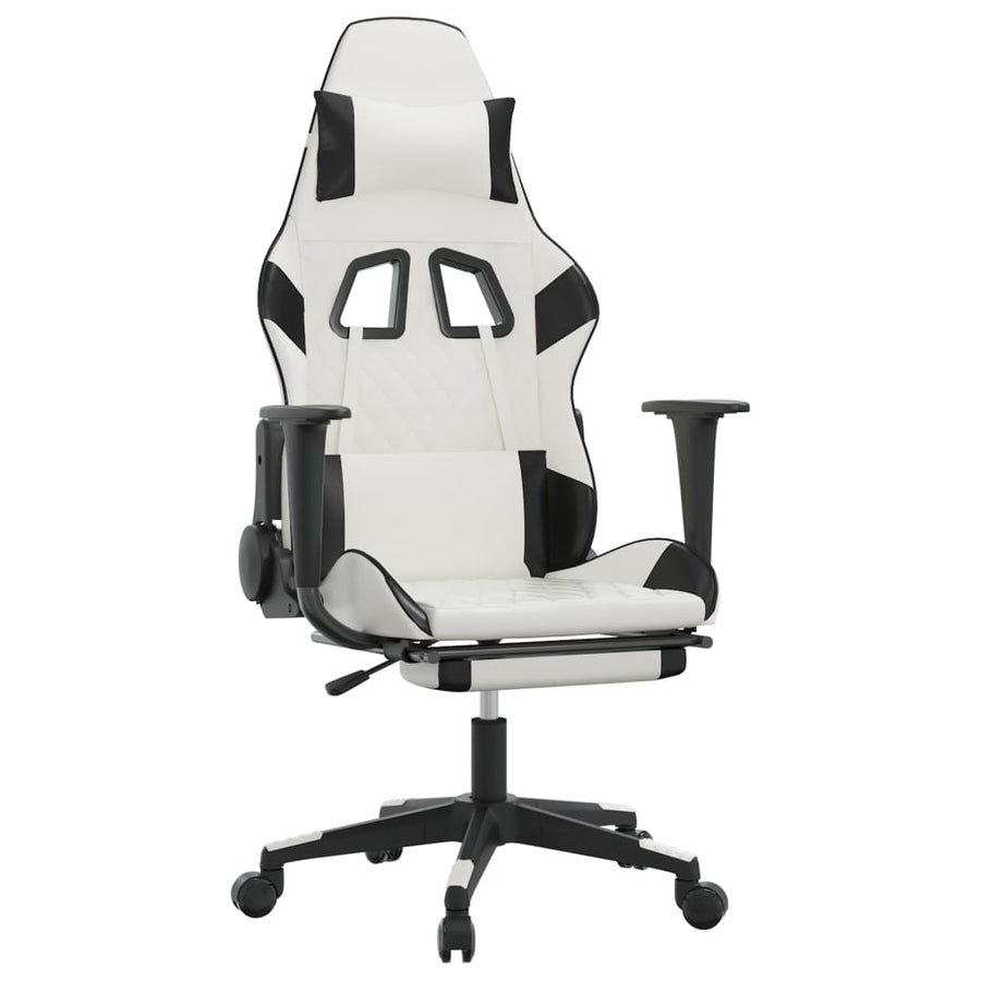 Massage gamestoel met voetensteun kunstleer wit en zwart Wit en zwart Met voetensteun
