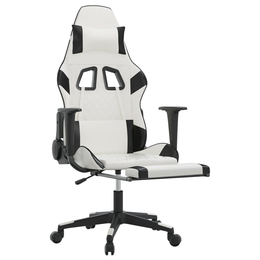 Massage gamestoel met voetensteun kunstleer wit en zwart Wit en zwart Met voetensteun