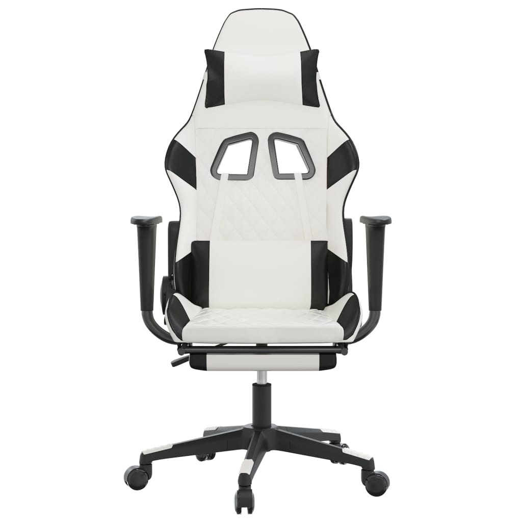 Massage gamestoel met voetensteun kunstleer wit en zwart Wit en zwart Met voetensteun