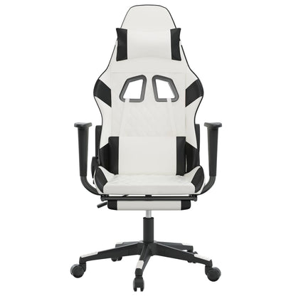 Massage gamestoel met voetensteun kunstleer wit en zwart Wit en zwart Met voetensteun
