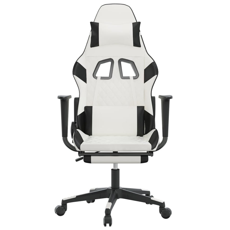 Massage gamestoel met voetensteun kunstleer wit en zwart Wit en zwart Met voetensteun