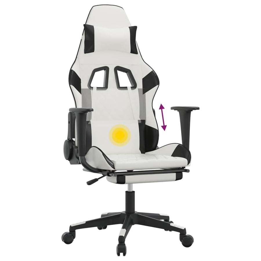 Massage gamestoel met voetensteun kunstleer wit en zwart Wit en zwart Met voetensteun