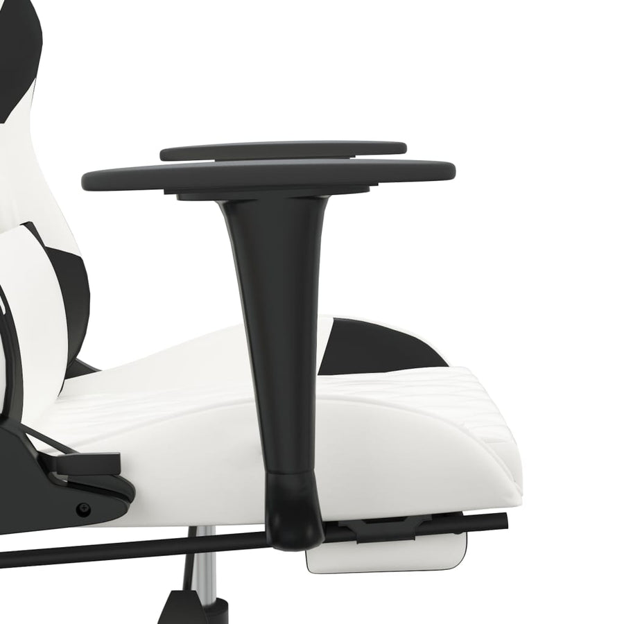 Massage gamestoel met voetensteun kunstleer wit en zwart Wit en zwart Met voetensteun