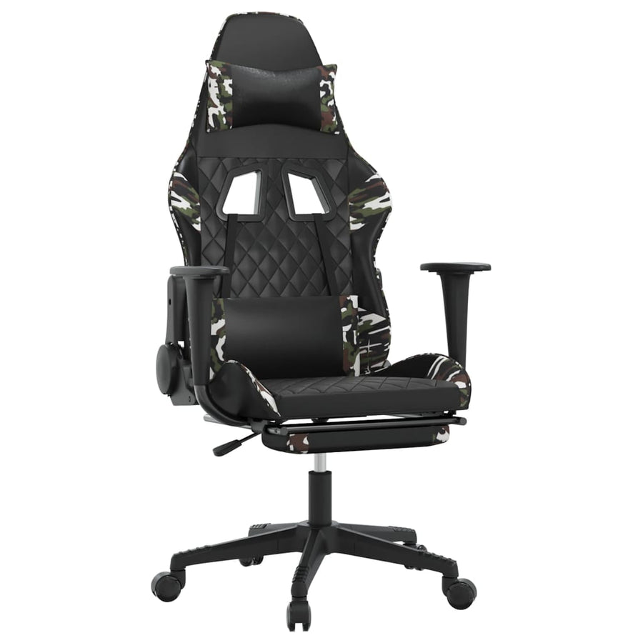 Massage gamestoel met voetensteun kunstleer zwart en camouflage Zwart en camouflage Met voetensteun