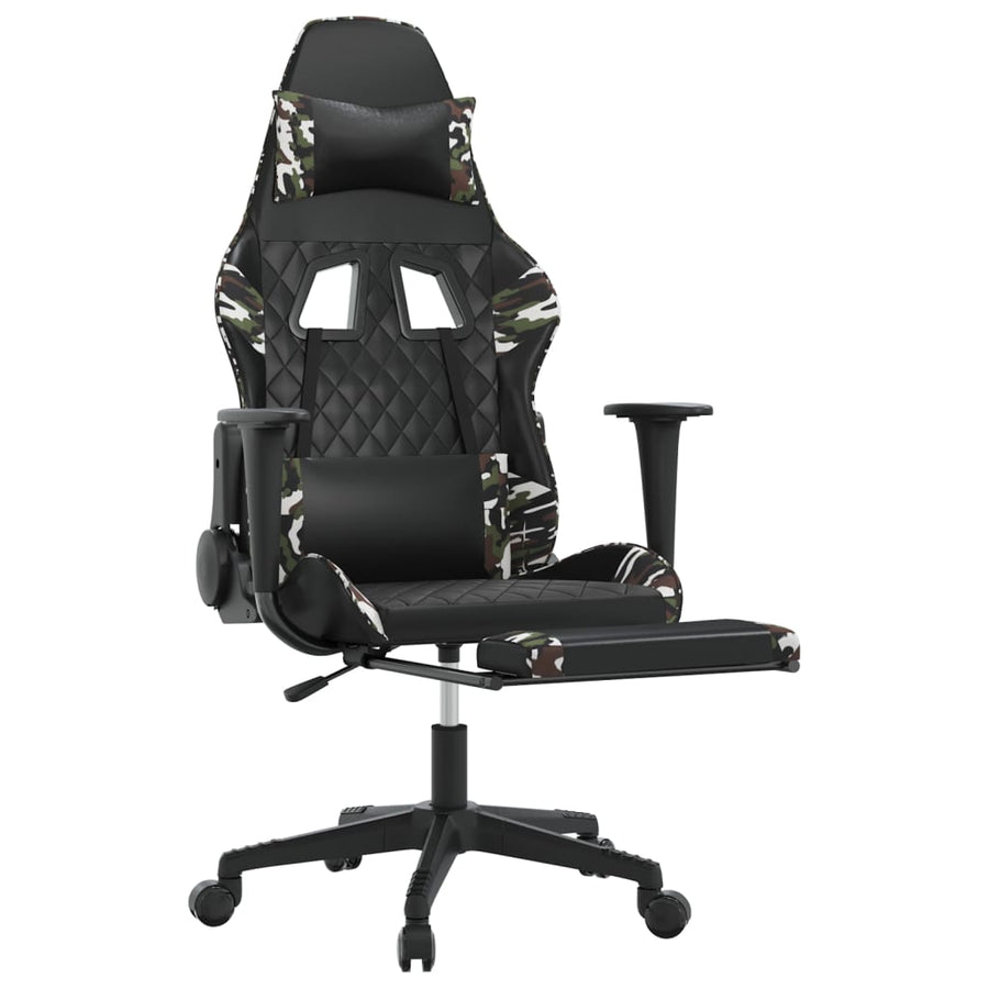 Massage gamestoel met voetensteun kunstleer zwart en camouflage Zwart en camouflage Met voetensteun