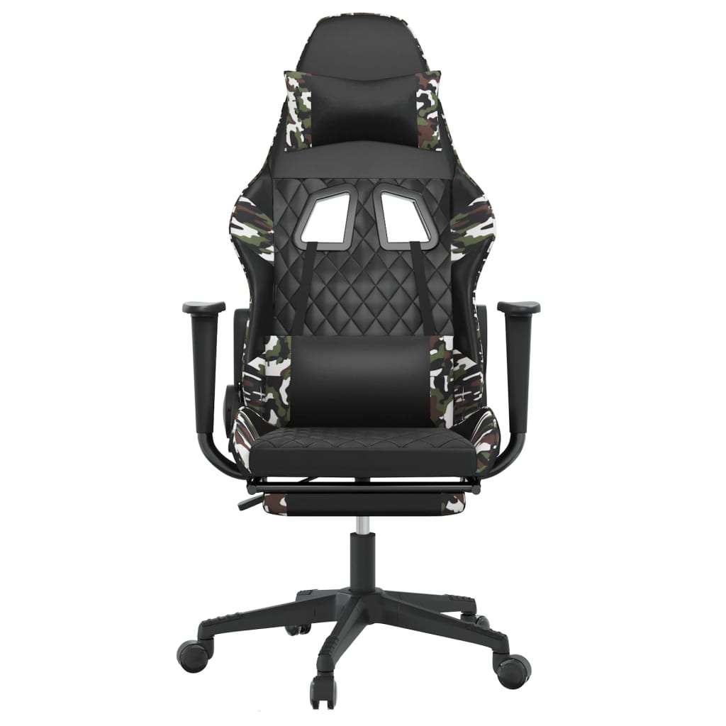 Massage gamestoel met voetensteun kunstleer zwart en camouflage Zwart en camouflage Met voetensteun